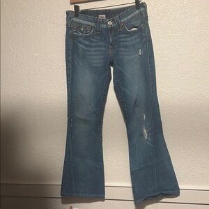 True religion Blue Flare Wide Leg Jeans with Mid-Rise Waist